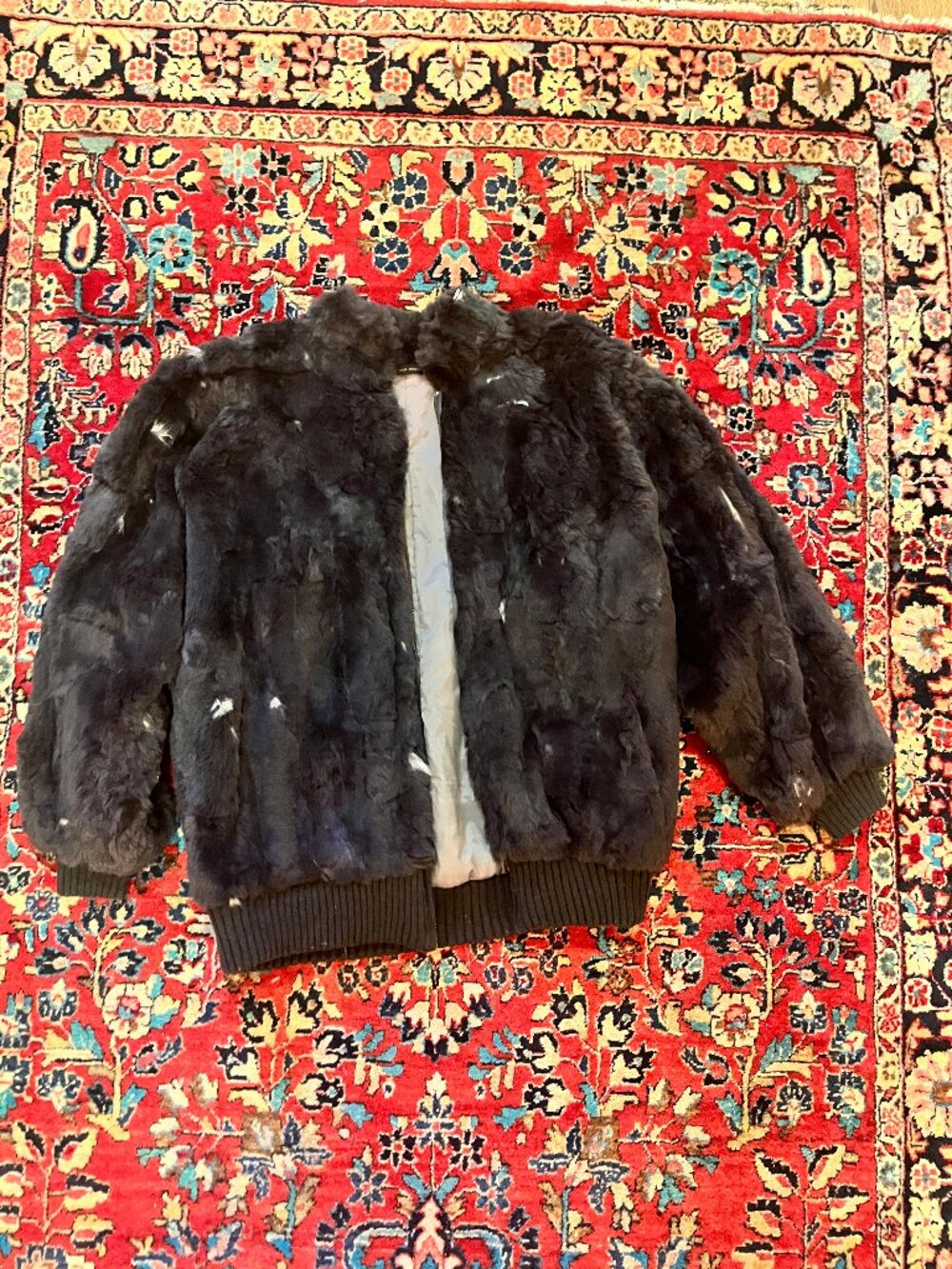 Vintage Real Rabbit Fur Purple/ White Bomber Jacket